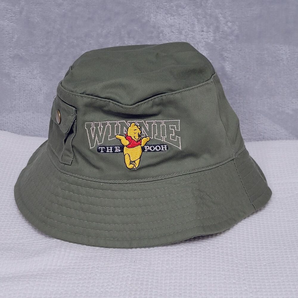 DISNEY Winnie the Pooh Green Cotton One Size Bucket Hat Pocket Utility